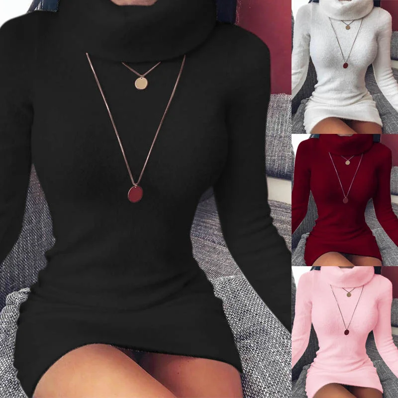 

Autumn Dress Sexy High Neck Tight Buttock Dress