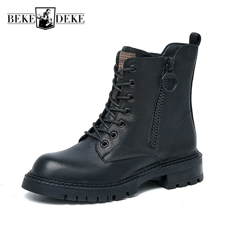 

Ботильоны женские зимние на платформе, теплые байкерские ботинки из натуральной кожи, на молнии, с хлопковой подкладкой, винтажные высокие ...