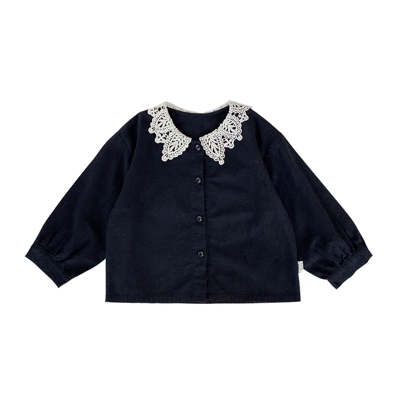 Girl Shirt Long Sleeve New Kids Spring and Autumn Pure Cotton Shirt Baby Lace Turn-collar Top Toddler Kids Blouses Clothing