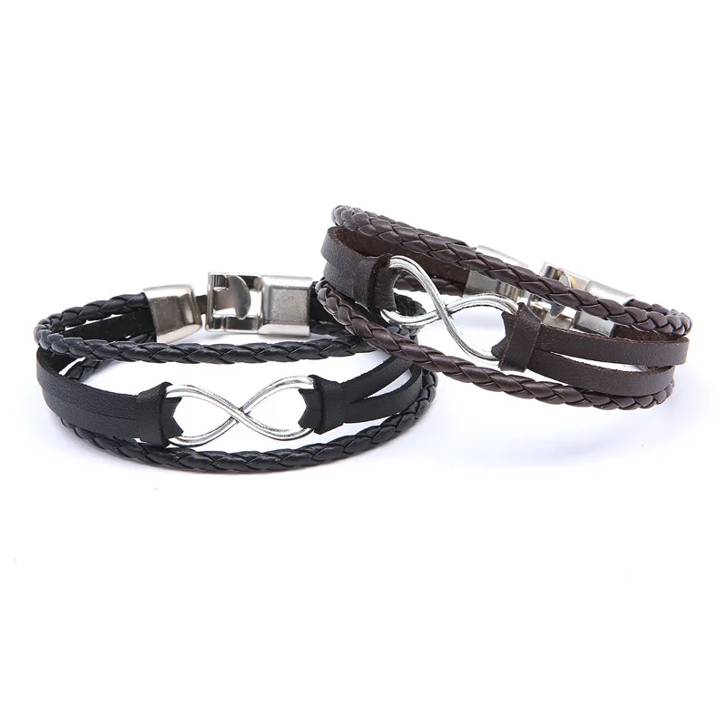 New Fashion Eight Cross Leather Bangle Handmade Rope Weave Charm Bracelets Jewelry For Women Men