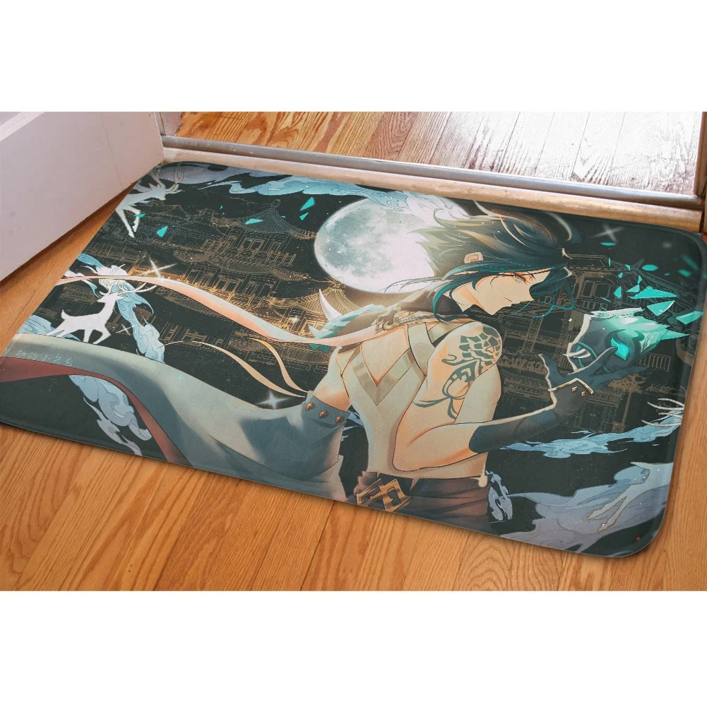 

Cartoon Anime Floor Mats Genshin Impact Xiao Print Flannel Carpet Cute Rug Soft Plush Family Game Decoration Non-slip Doormat