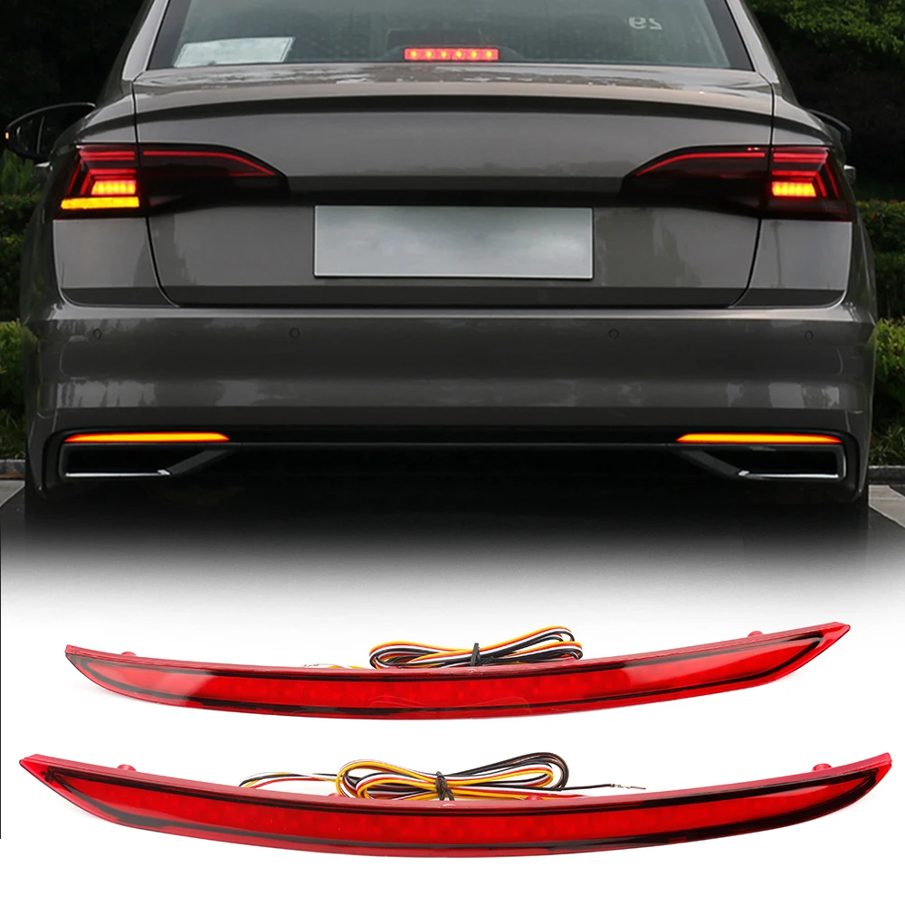 

OKEEN 2pc LED Car Rear Bumper Reflector Lights For Volkswagen Bora 2021 Tail Brake Turn Signal Fog Lamps Stop Warning Auto Bulbs
