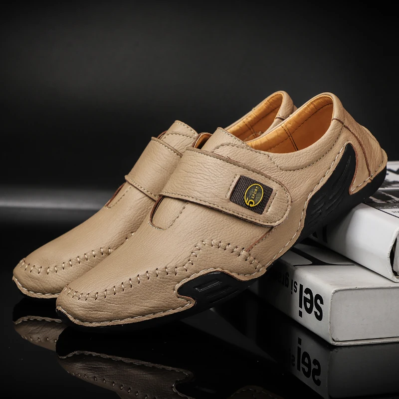 

Leather Men's Shoes Classic Sewing Soles Breathable Oxford Shoes Outdoor Brand Design Casual Shoes British Retro Men Flat Shoes