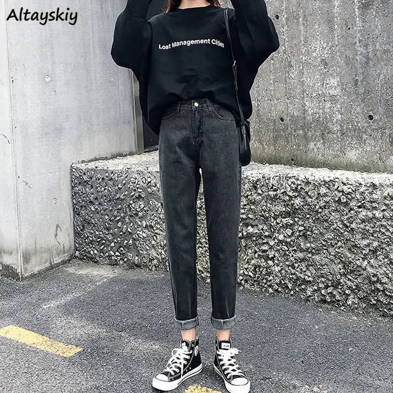 

High Waisted Jeans Women Ins All-match Ankle-length Denim Trousers Ladies Students Ulzzang Thin Korean Style Fashion Streetwear