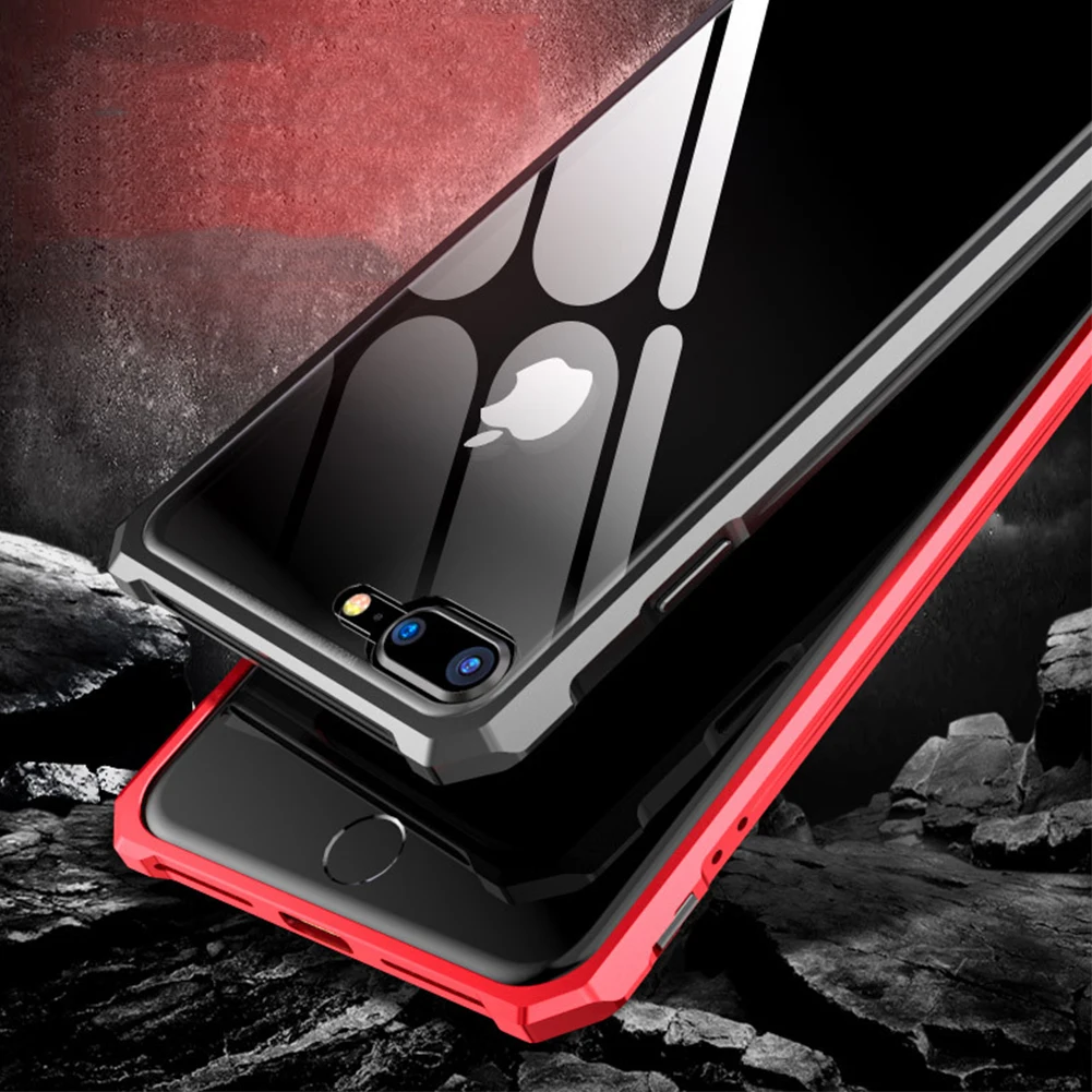 Металлический бампер из закаленного стекла чехол для iPhone 7 8 Plus противоударное стекло высокой четкости металлическая пряжка рамка защитная задняя чехол для iPhone 7 8