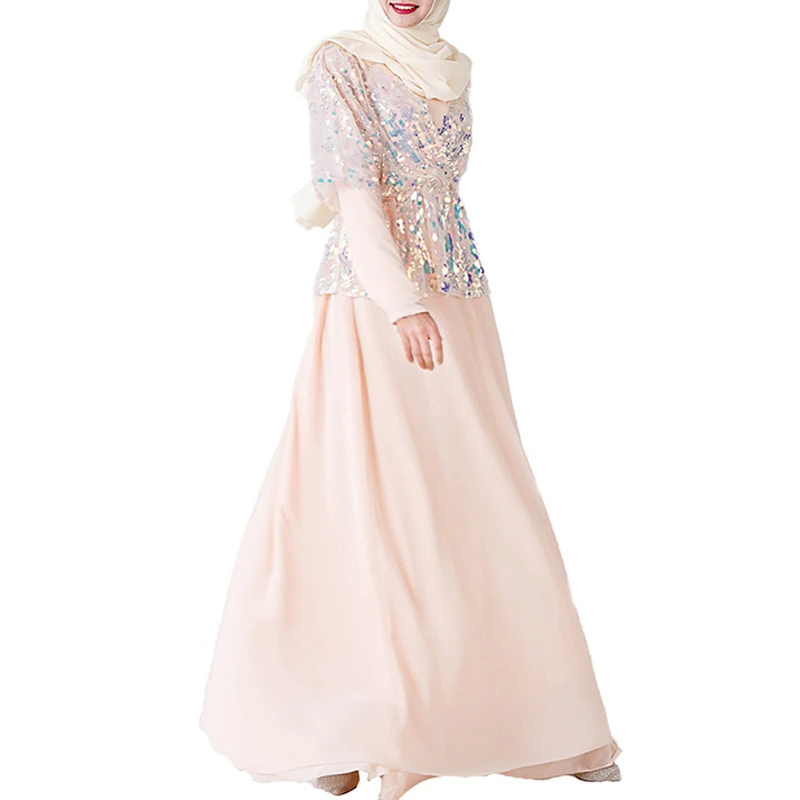 Pink splice dress Сращивание блесток Дубай Абая турецкие платья Хиджаб мусульманское платье ислам одежда Абая для женщин Кафтан халат Musulmane Femme - Цвет: Pink splice dress