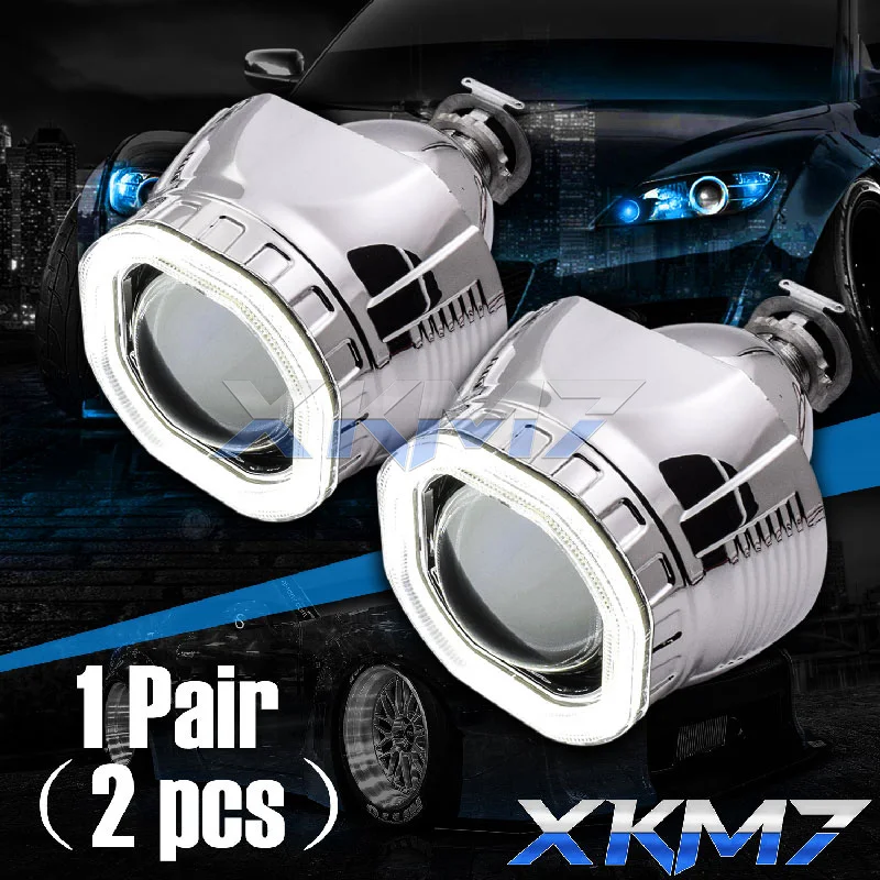 Квадратный светодиодный COB Halo angel eyes HID Биксеноновая линза проектора H1 H4 H7 ксеноновый головной светильник ходовой светильник 2,5 ''автомобильный Мотоцикл Тюнинг Комплект - Цвет: 1 pair( 2pcs)
