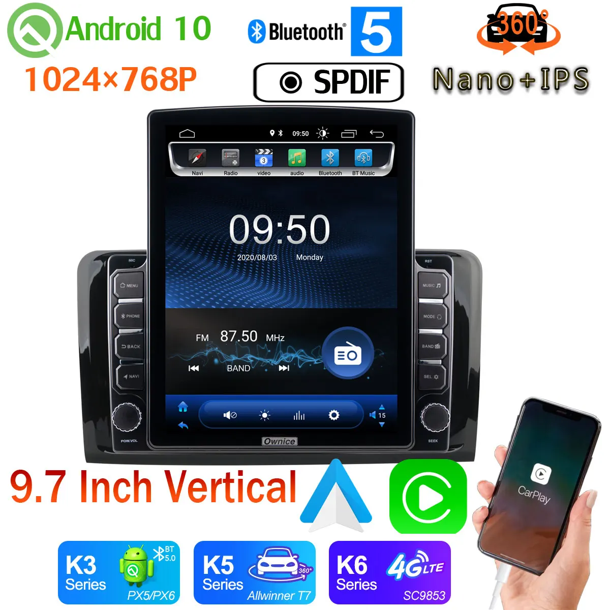 Android auto DSP 9 7 &quotTesla Style PX6 4 + 64G GPS 10 радио для Mercedes Benz GL Class X164 2005 2012 360 камера