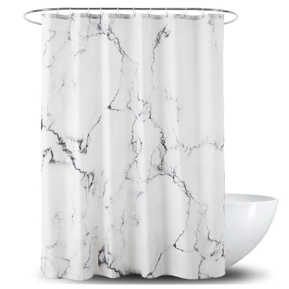 

Marbling 3D Printing Shower Curtains Waterproof White Bathroom Curtain Simple Style Bathtub Insulation Home Decor with 12 Hooks