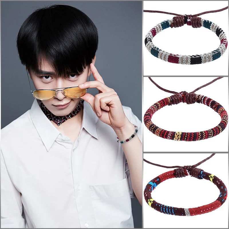 Плетеный плетеный браслет ручной работы с вышивкой в стиле бохо хлопковые