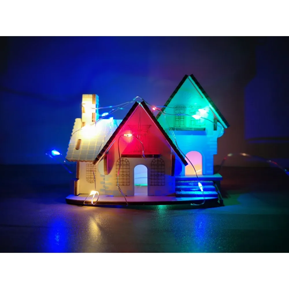 colorful light house Сборочный Набор DIY строительные 3D деревянные игрушки Голубой домик кукольный домик головоломка мини деревянные модели игрушки для детей - Цвет: colorful light house