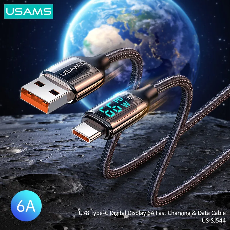 Кабель для быстрой зарядки USAMS 100 Вт 6 А со светодиодным дисплеем USB A C на Type