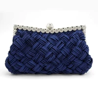 2022 new fashion texture silk woven womens evening bag diamond inlaid bling dinner bag pure color pleated brides hand bag