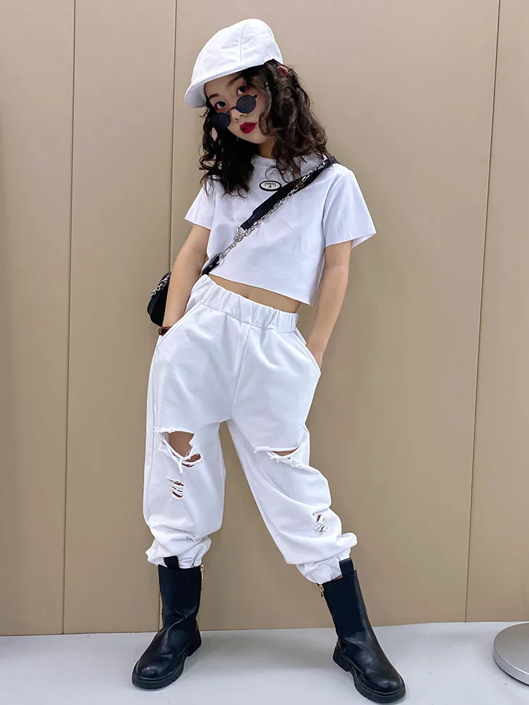 

Baby Boys and Girls Pure Cotton T-shirt 2021 Summer New Korean Version of The Big Kids All-match Short Jacket Ripped Pants Suit