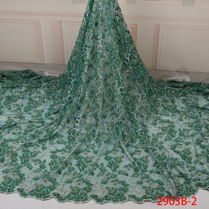 Модная африканская кружевная ткань высокого качества, сиреневое кружево, нигерийская кружевная ткань, высококачественное кружево с бисером 5 ярдов QF2903B-1