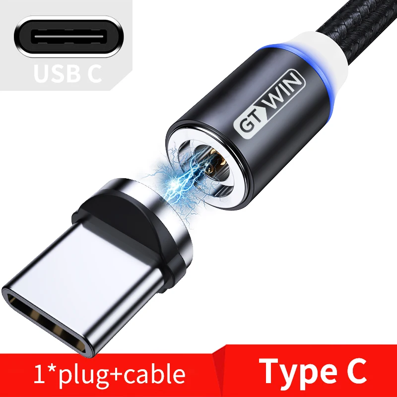 GTWIN Магнитный USB кабель для iPhone XS Max Micro usb type C адаптер зарядное устройство Быстрая зарядка Магнитный шнур для samsung S10 S9 2 м/3 м - Цвет: Black Type-C Cable