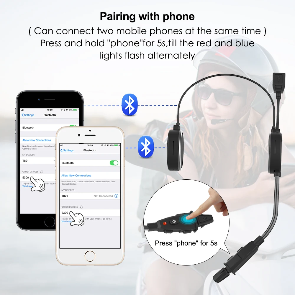 Интерком КАСКО Inalambricos Bluetooth КАСКО мото E300 для 6 гонщиков 8H время разговора BT беспроводной интеркомуникадор интерфон MP3