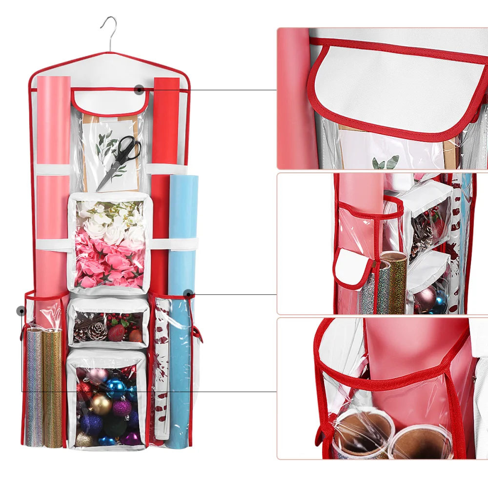 

Hemoton 1 Set Gift Wrap Storage Bag Hanging Wrapping Paper Storage 1PC Z Shape Hook and 20PCS Ribbons
