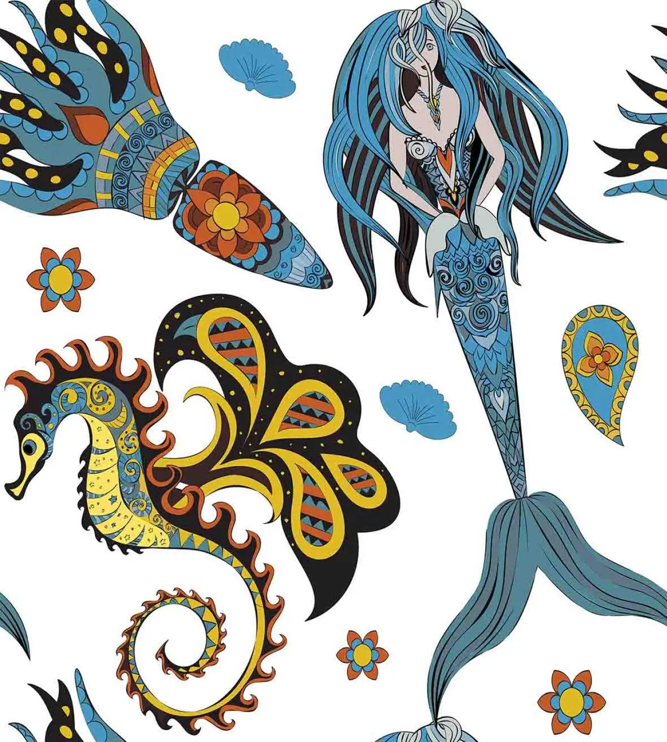 Русалочка пододеяльник набор Океанский морской конь и кальмар узор рисунок