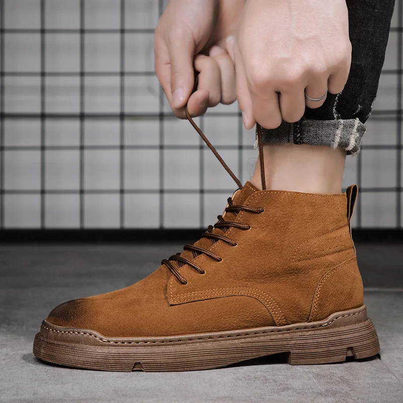 Mhysa; коллекция года; мужские Ботильоны; Повседневная теплая зимняя обувь с коротким плюшем; замшевые кожаные зимние ботинки; модные кроссовки; chaussure homme - Color: Brown