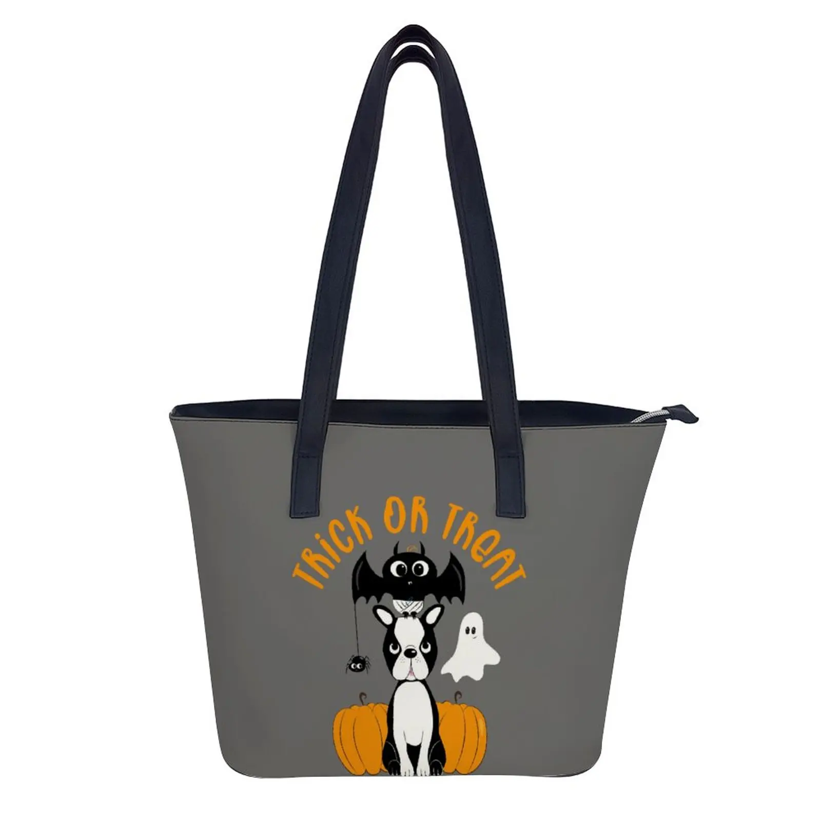

Halloween Trick Or Treat Shoulder Bag Pug Dog Beach Vintage Handbag Women Gifts Pocket Leather Shopping Bag