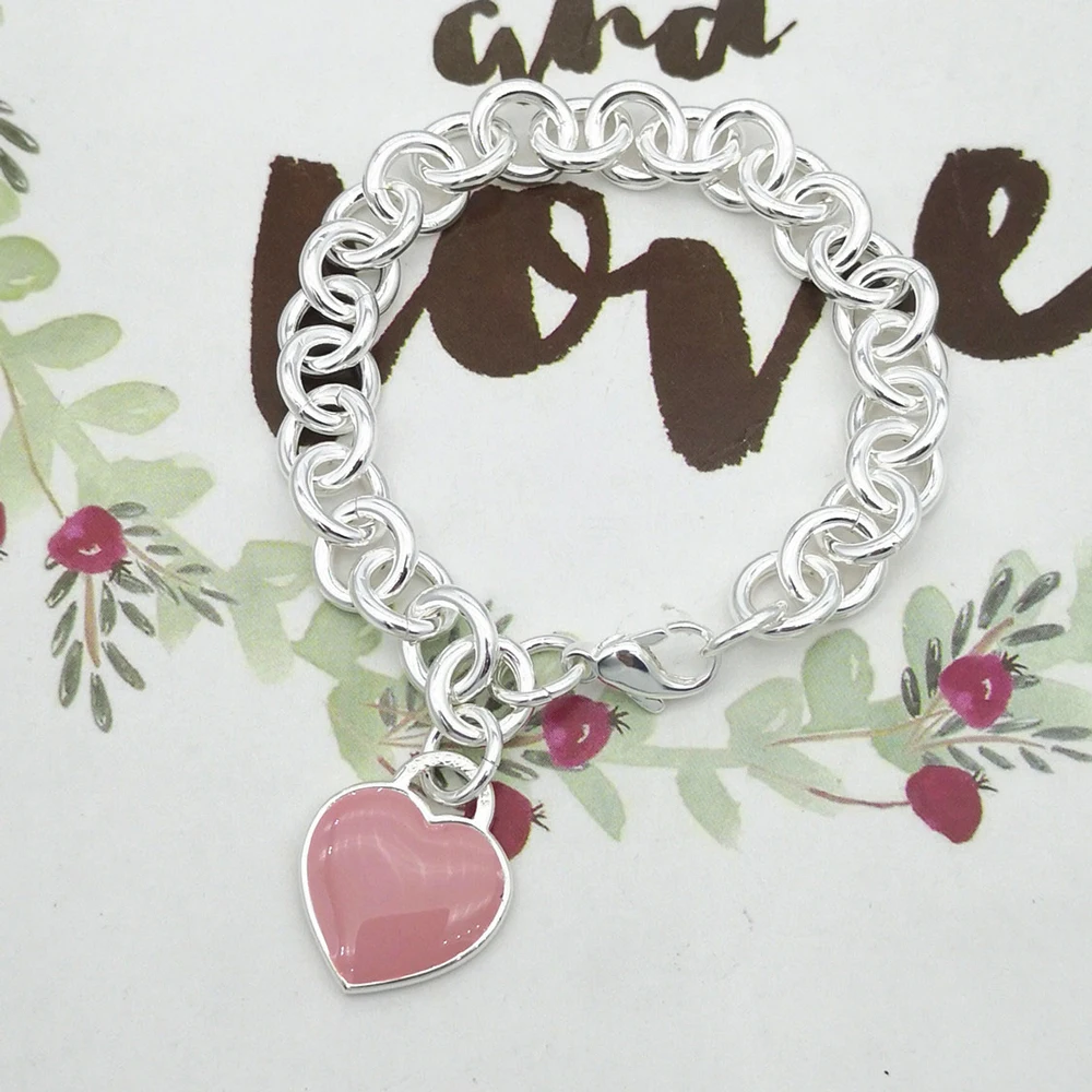 

Sterling Silver S925 Bracelet Classic Fashion Exclusive Enamel Heart Luxury Nobility Lady Bracelet Fine Jewelry Holiday Gift