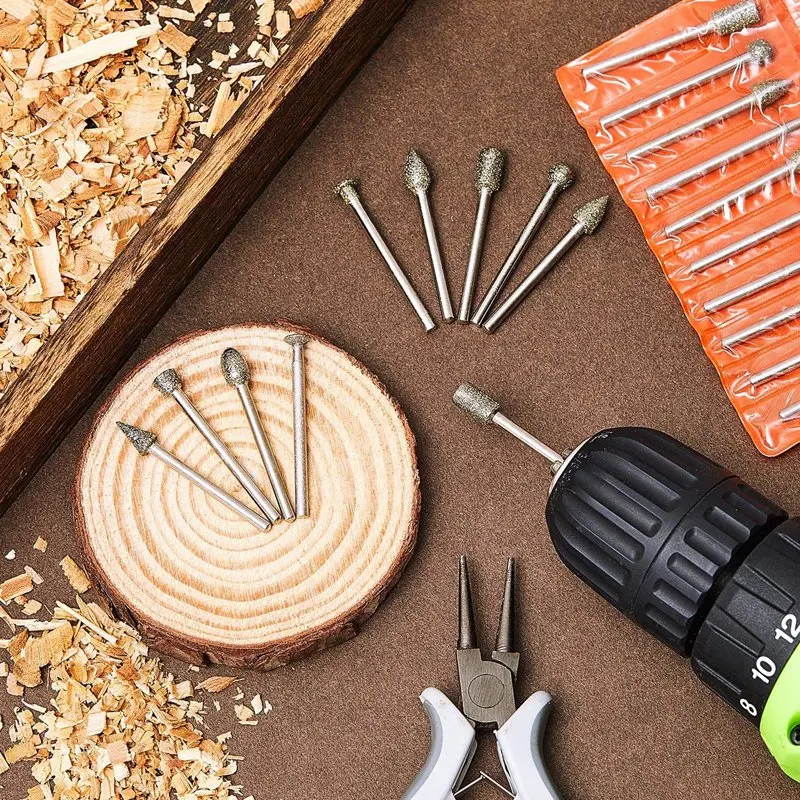 

40 PCS Diamond Burr Set Rotary Grinding Burrs Drill Bits Set with 1/8 Inch Shank Diamond-Coated Stone Carving Bit