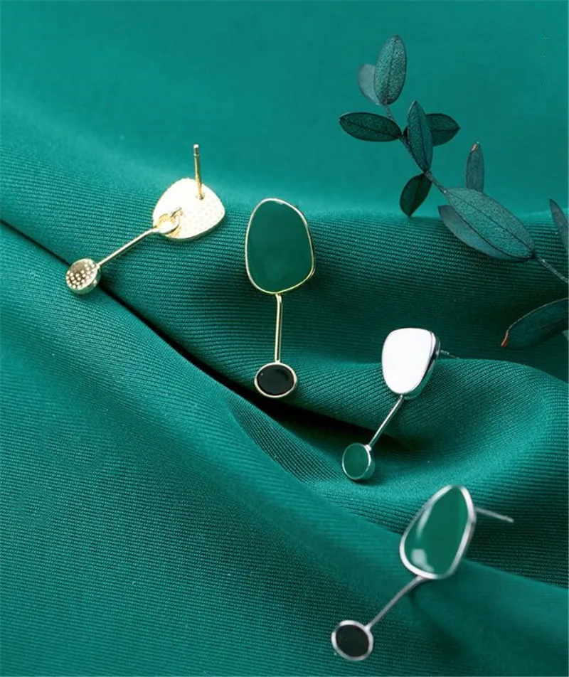 

DAIWUJAN Retro Ins Simple Green Irregular Geometric Stud Earrings Real 925 Sterling Silver Fine Jewelry For Women Party