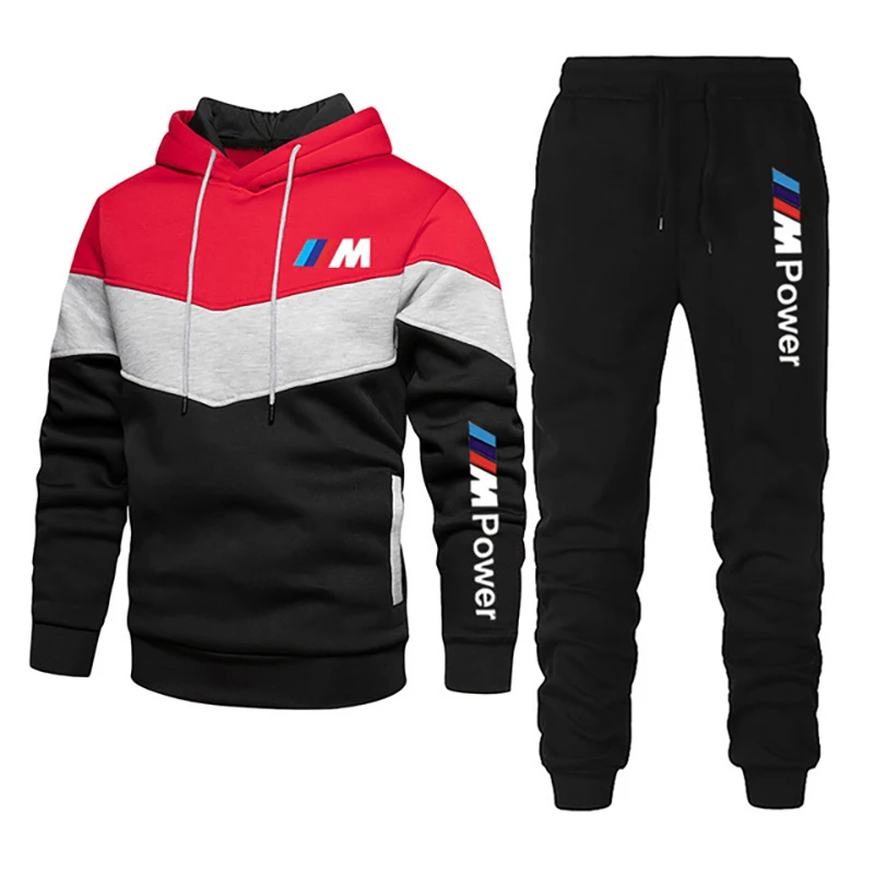 

Men's Patchwork Sweatshirt set Hoodies Clothing Casual Loose Streetwear Male Fashion Autumn Winter Outwear + Pants 2 Piece Sets