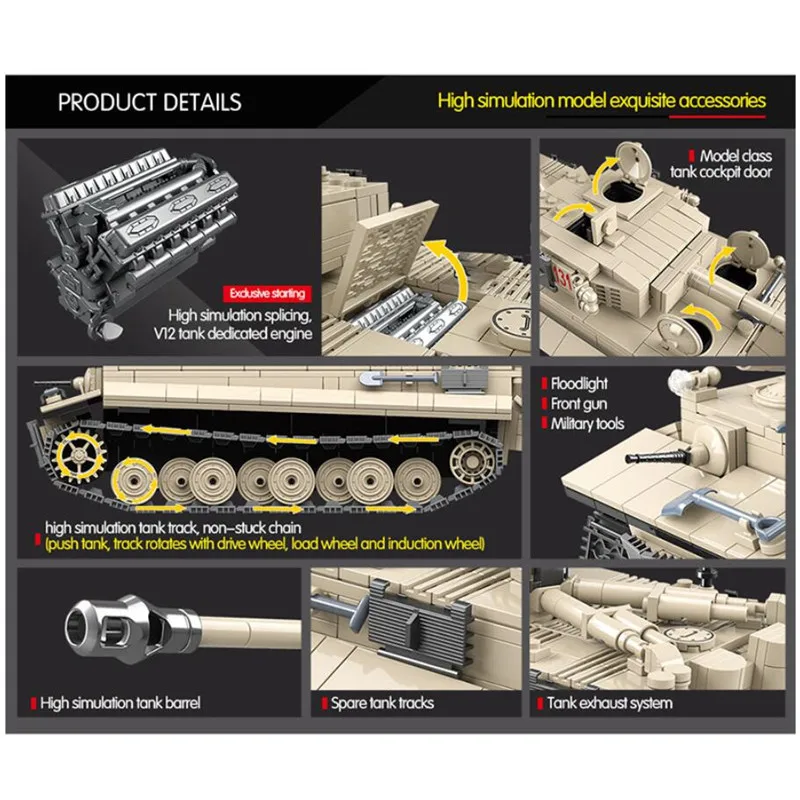 1018 Шт Военный Немецкий тигр 131 Танк строительные блоки Lepin армия WW2 солдатское