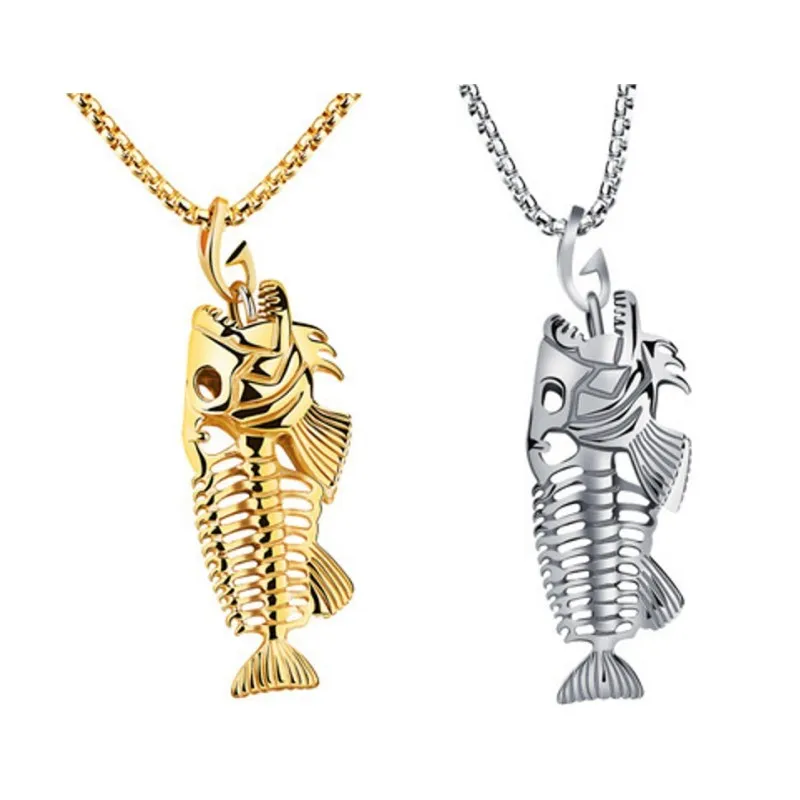 Подвеска в виде рыбной кости ожерелье из нержавеющей стали рыболовный крючок