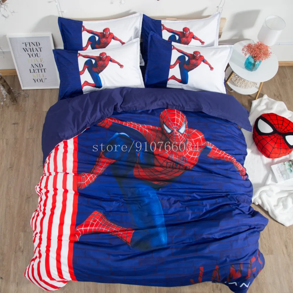 

The Avengers Spiderman Bedding Set Cartoon Brushed Printing 3/4Pcs Boys Children's Single Bed Flat Sheet Fitted Sheet