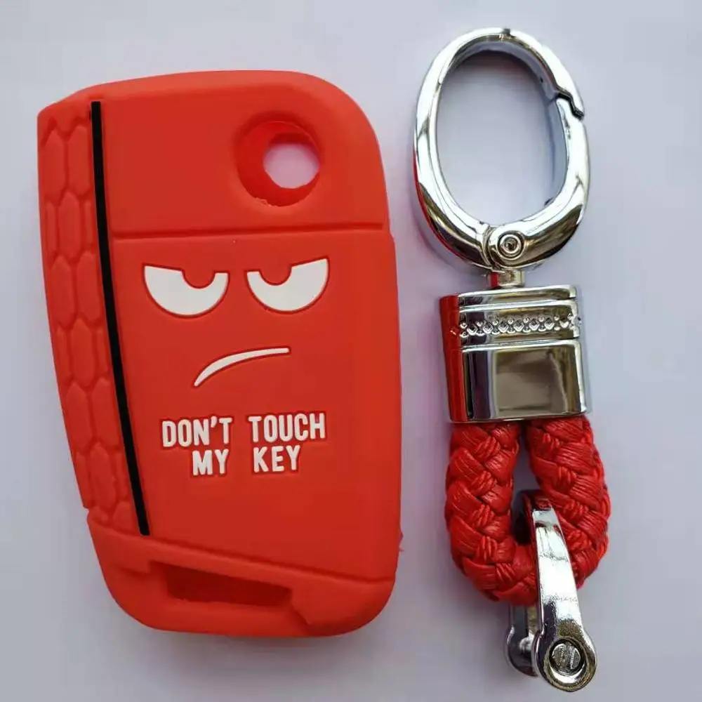 red with keychain Dont Touch My Key Llave чехол силиконовый чехол для VW Golf 7 MK7 Seat Leon 3 Ibiza 4 5 Toledo 4 Arona Ateca Skoda Octavia 3 Пульт дистанционного управления - Название цвета: red with keychain