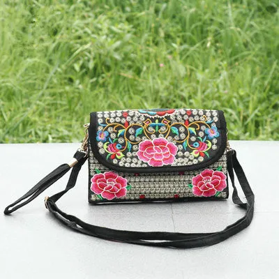 

New coming small national shopping embroidery handbags!Hot multi floral prints women shoulder bags Nice multi-use hasp Carrier