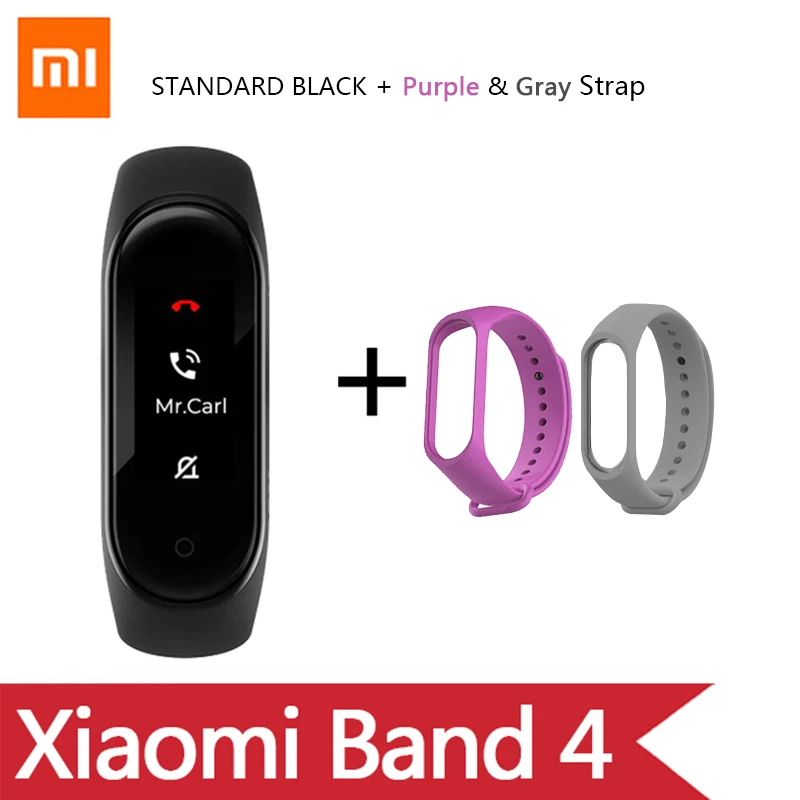 Ad Purple Grey Strap Умный Браслет OriginalXiao mi Band 4 на английском, испанском и русском языках, 3 цвета, AMOLED экран, mi band 4, Smartband, fitness Traker - Цвет: Ad Purple Grey Strap