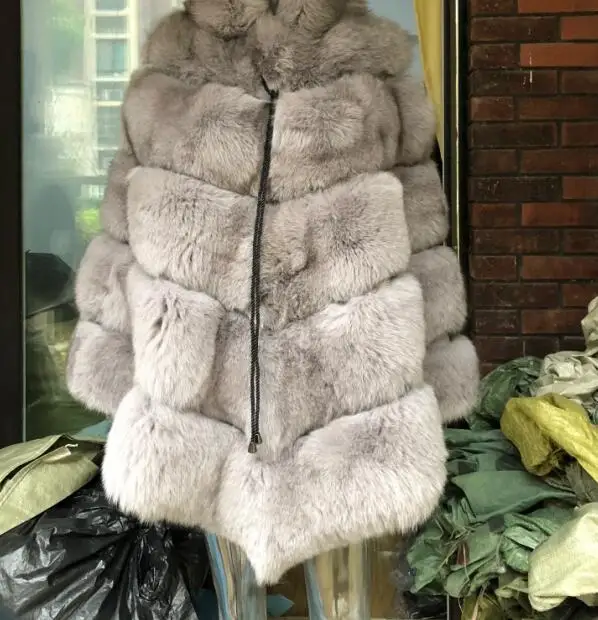 RF1891 gray Fandy lokar Настоящее пончо с мехом лисы Женское зимнее плотное меховое пальто Настоящая Серебряная лисица Меховая куртка верхняя одежда женская дамская модная меховая куртка - Цвет: RF1891 gray
