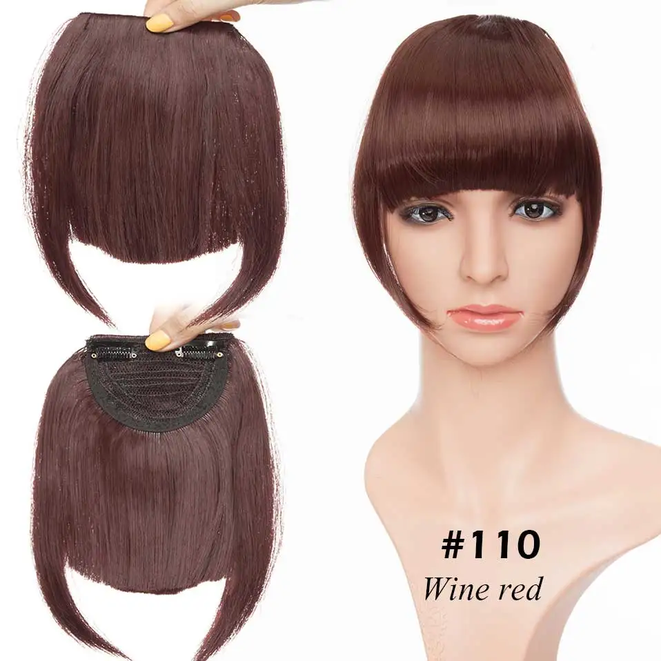 wine red SNOILITE короткие передние тупые челки Клип короткая челка волосы для наращивания прямые синтетические настоящие натуральные накладные волосы - Цвет: wine red