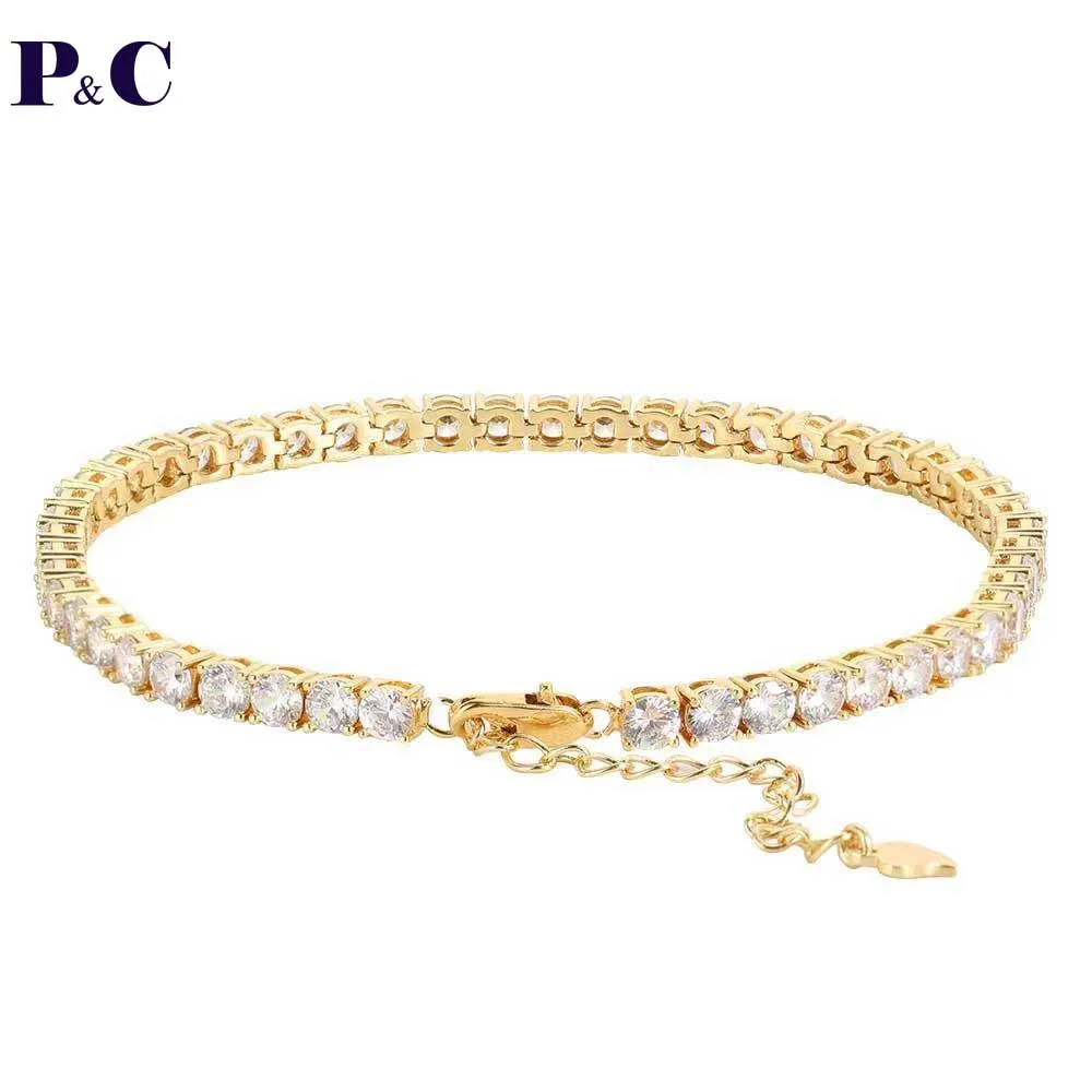 

Fashion 4MM Tennis Chain Anklet Iced Out Bling Summer Beach Foot Chain Jewelry Anklets for Women Pink Color
