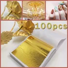 100 шт., листы из искусственной золотой и серебряной фольги для украшения торта