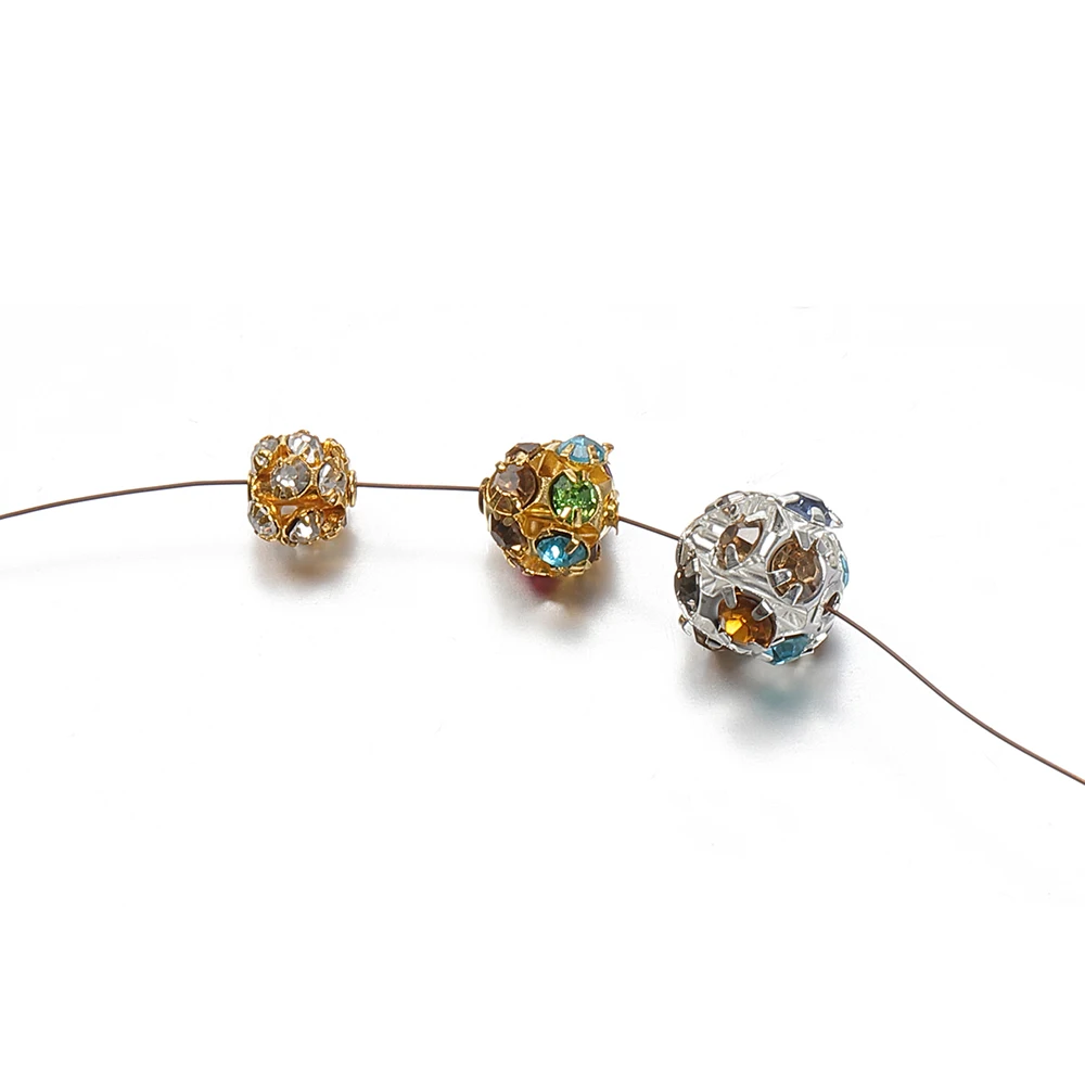 

30pcs Rhinestone Beads Gold Silver Color Imitate Crystal Glass Ball Shiny Round Loose Spacer Beads DIY Jewelry Making Materials