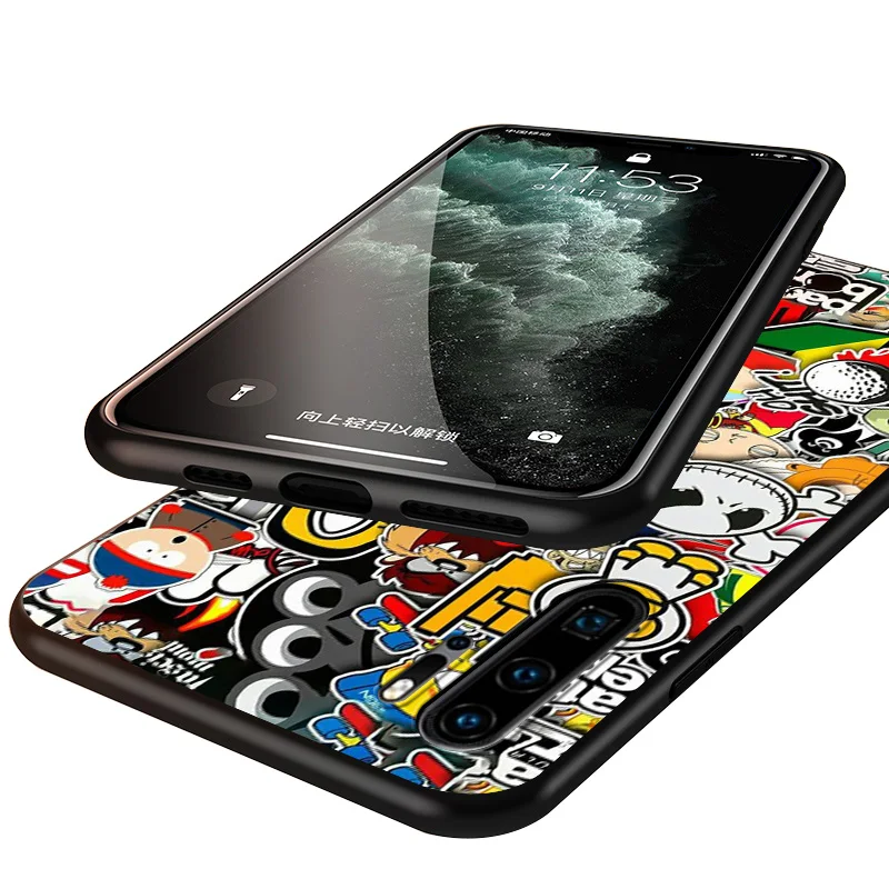 

Anime Graffiti Sticker Bomb Black Cover For Huawei P40 P30 P20 P10 P9 P8 Lite E 5G 2017 2019 Pro Plus Phone Case