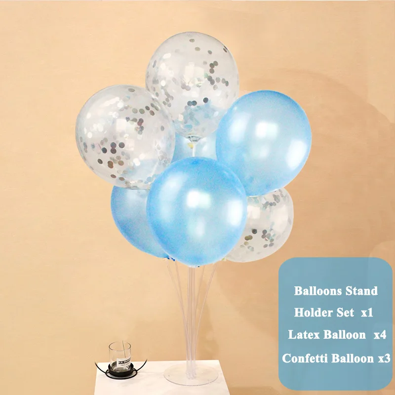 silver blue set 7 трубок подставка для воздушных шаров держатель колонки с днем рождения украшения для маленьких мальчиков и девочек первый год конфетти свадьбы - Цвет: silver blue set