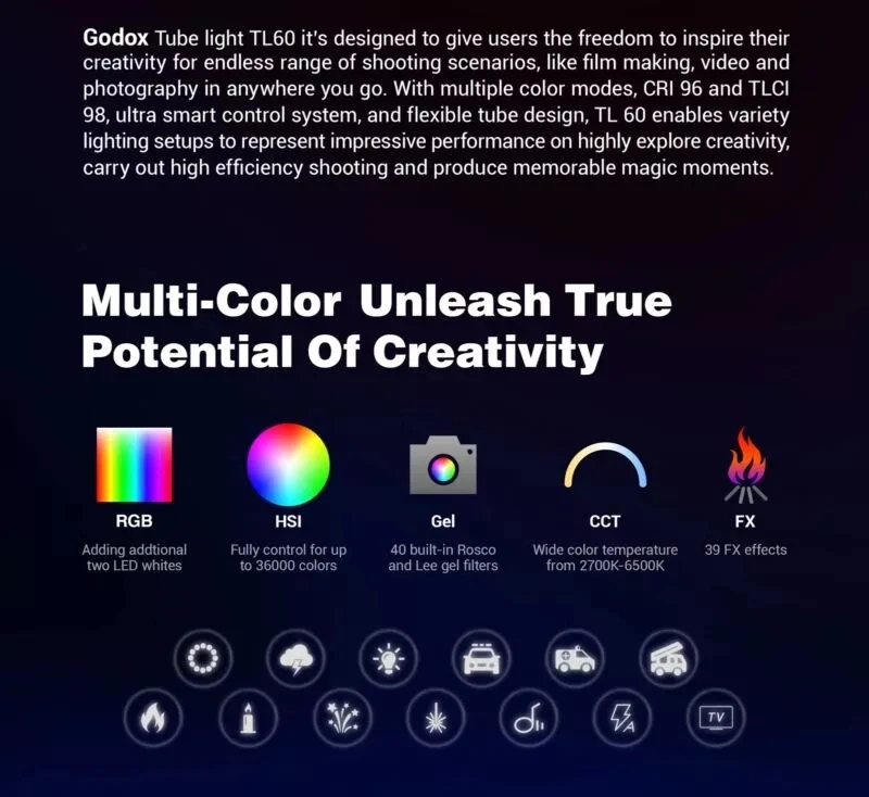 Световая трубка Godox TL60 RGB Pavotube уличная ручная подсветка световая палка с