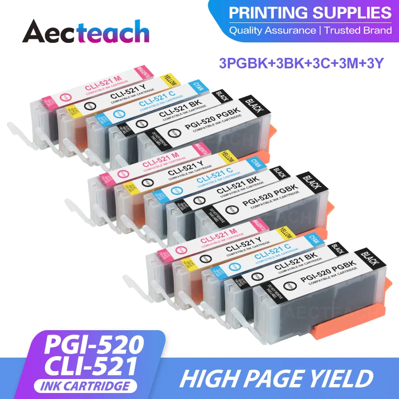 

Aecteach new PGI520 CLI521 Ink Cartridges Compatible For Canon PIXMA iP 3600 4600 4700 MP 540 550 560 620 630 640 980 MX860