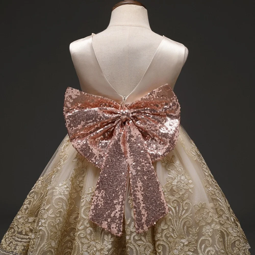 

Dress embroidered skirt bowknot cute dress puffy satin princess dress party show dress for young girls casual elegant 2021