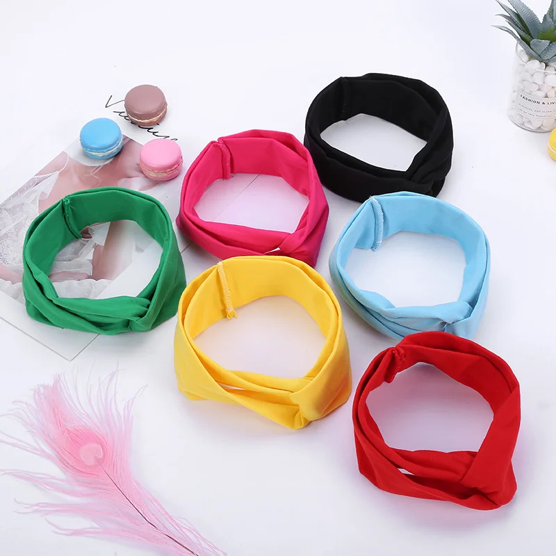 

Демисезонная Детская повязка на голову, мягкие эластичные хлопковые повязки на голову для маленьких девочек, однотонные детские вязаные ак...