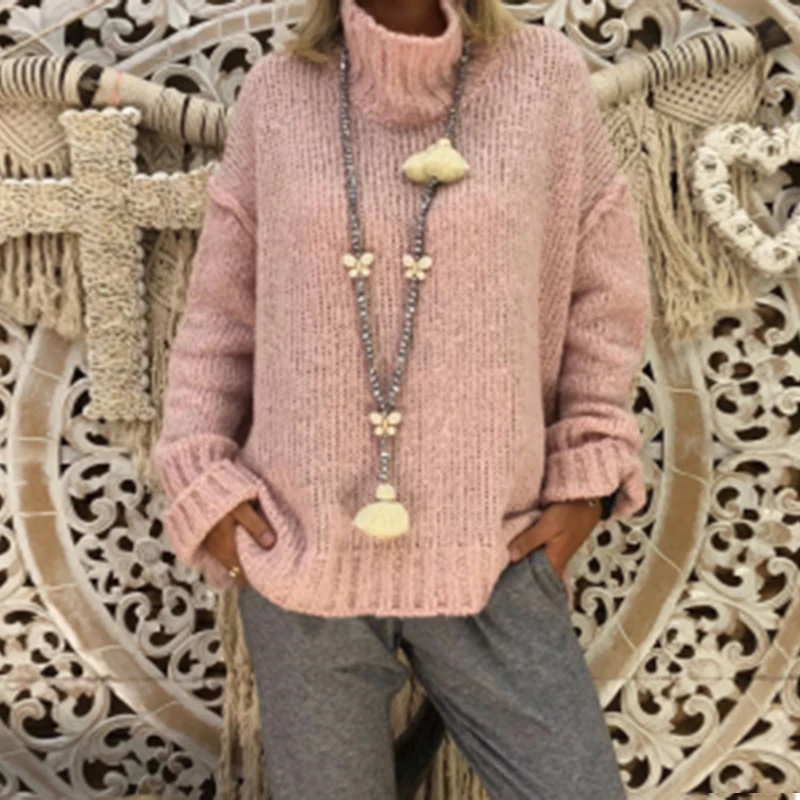 

Umeko Autumn Winter Women's Fashion Causal Long Sleeve Oversized Turtleneck Knitting Pullovers Sweaters Coarse Knitted Coats