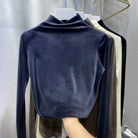 pleuche turtleneck long sleeve slim t shirt for women spring autumn solid color bottoming t shirt top ladies casual tees top