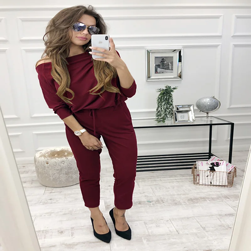 Элегантный весенне-осенний женский комбинезон с длинными рукавами поясом для