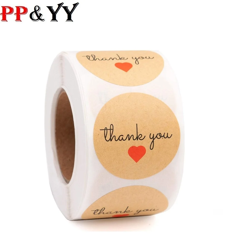 

100-500pcs Round kraft paper thank you sticker seal label love handmade craft gift packaging cute stationery sticker